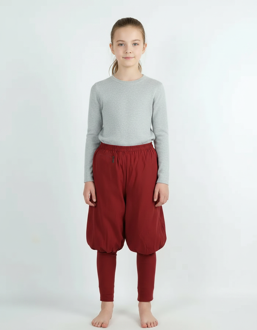Pantalon Chinois Rouge Sarouel Bouffant Coton Jambières - Bordeaux