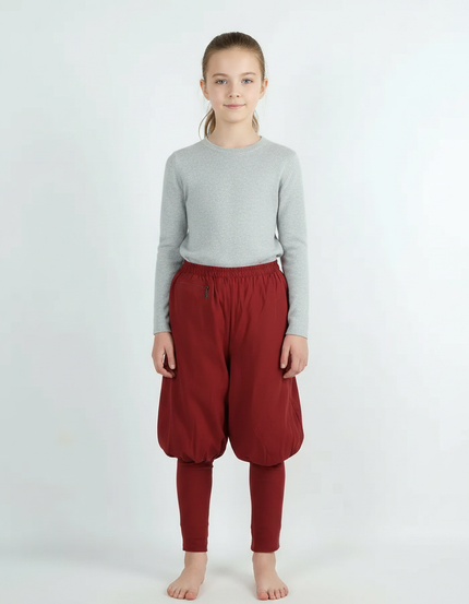 Pantalon Chinois Rouge Sarouel Bouffant Coton Jambières - Bordeaux