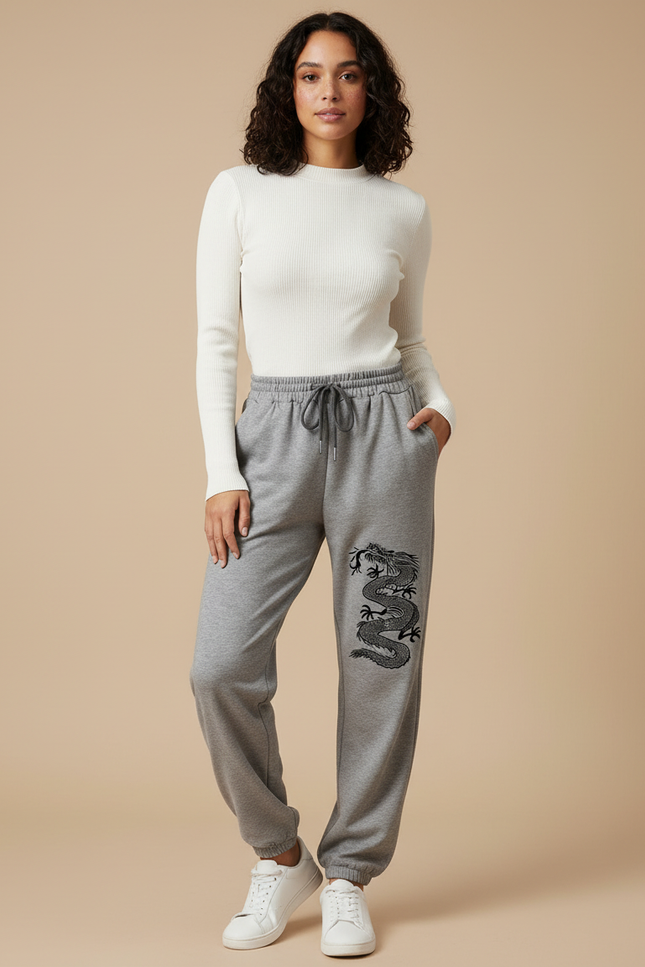 Pantalon Chinois Gris Dragon Jogger Décontracté Cordon - Molleton