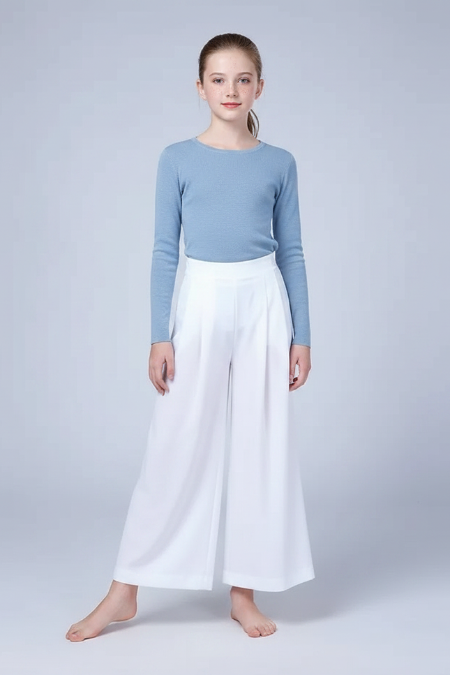 Pantalon Chinois Blanc Ample Plissé Enfant - Polyester