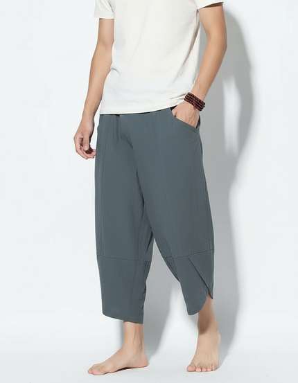 Pantalon Chinois Harem Coton Lin Homme Ample - Vert