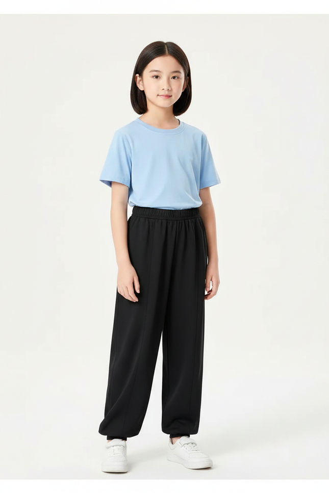 Pantalon Chinois Noir Ample Jogger Enfant Fille - Polyester