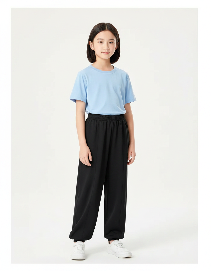 Pantalon Chinois Noir Ample Jogger Enfant Fille - Polyester