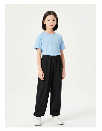 Pantalon Chinois Noir Ample Jogger Enfant Fille - Polyester