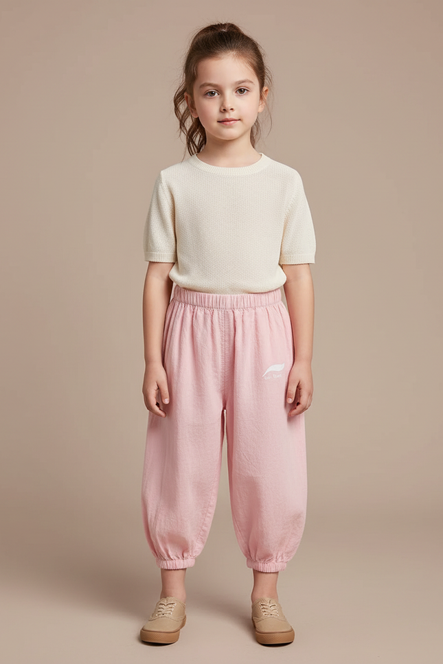 Pantalon Chinois Rose Enfant Coton Ample Confortable