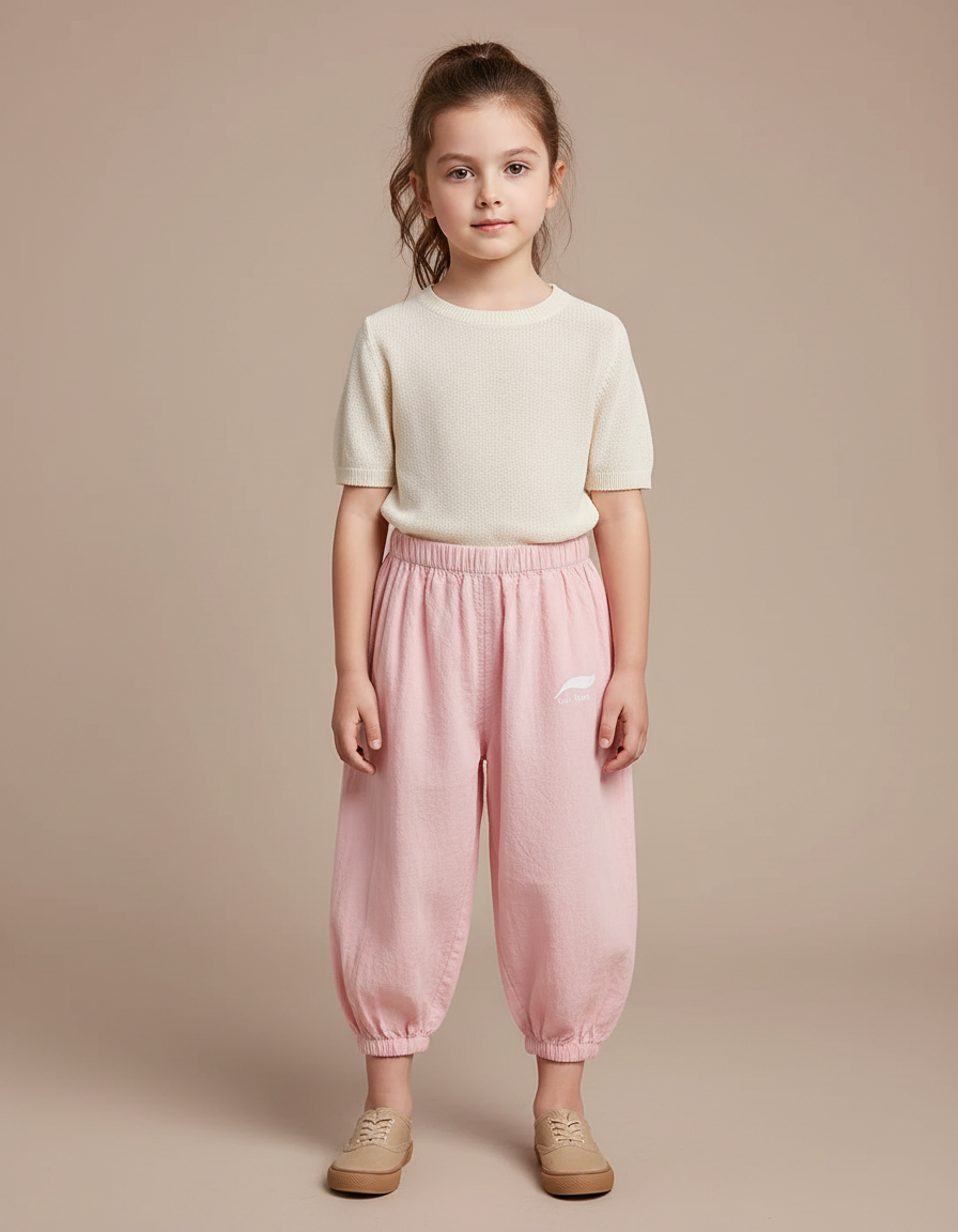 Pantalon Chinois Rose Enfant Coton Ample Confortable