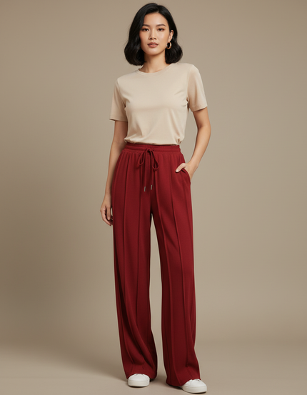 Pantalon Chinois Bordeaux Ample Cordon Fluide Sport - Viscose