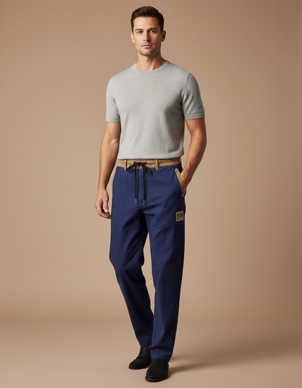 Pantalon Chinois Bleu Marine Droit Coton Homme Décontracté