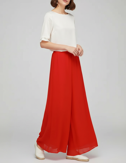 Pantalon Chinois Rouge Ample Fluide Estival Femme - Polyester