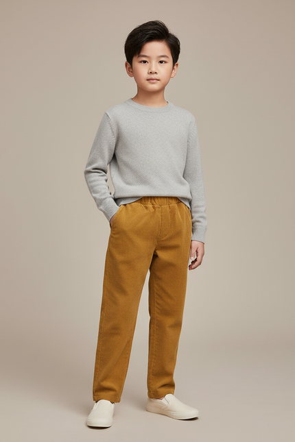 Pantalon Chinois Côtelé Marron Garçon Décontracté Élastique - Camel Cordé
