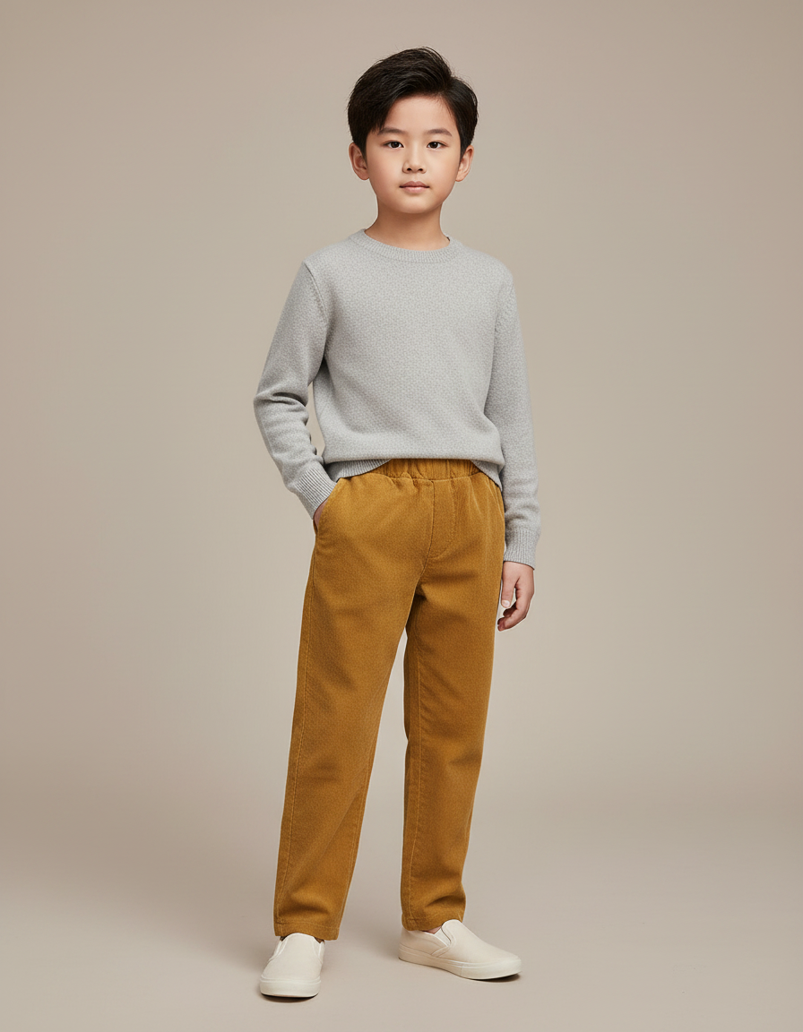 Pantalon Chinois Côtelé Marron Garçon Décontracté Élastique - Camel Cordé