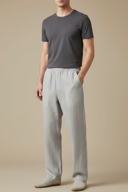 Pantalon Chinois Gris Clair Lin Ample Homme