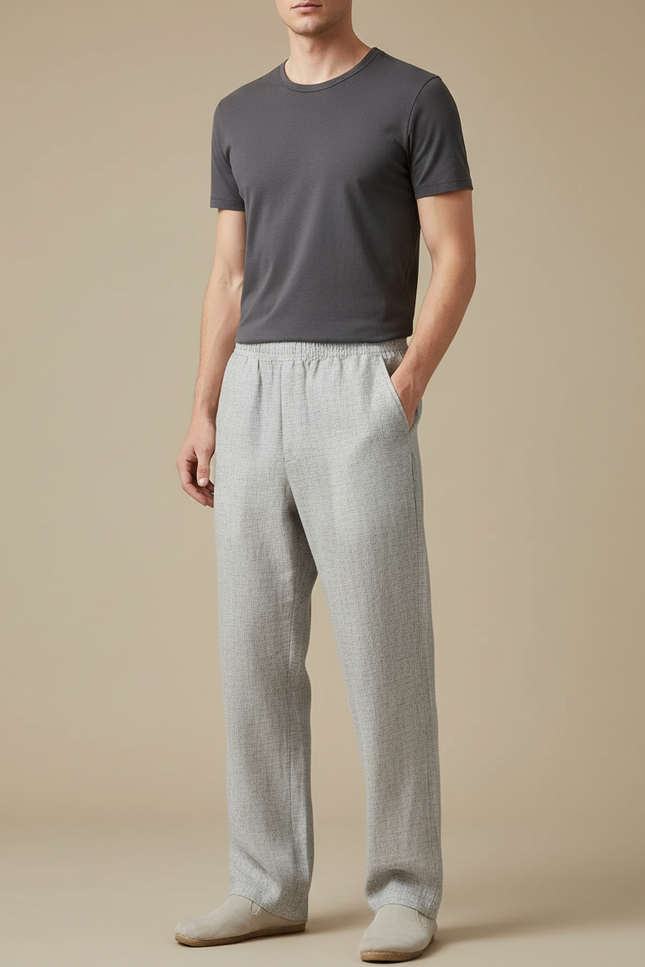 Pantalon Chinois Gris Clair Lin Ample Homme