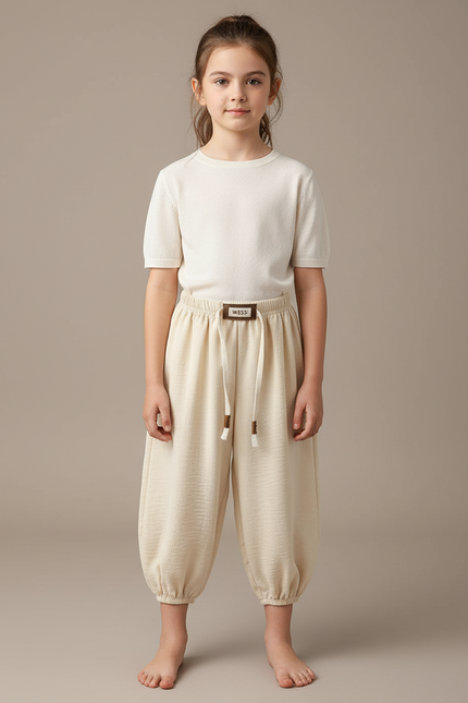 Pantalon Chinois Crème Ample Coton Enfant Casual - Beige