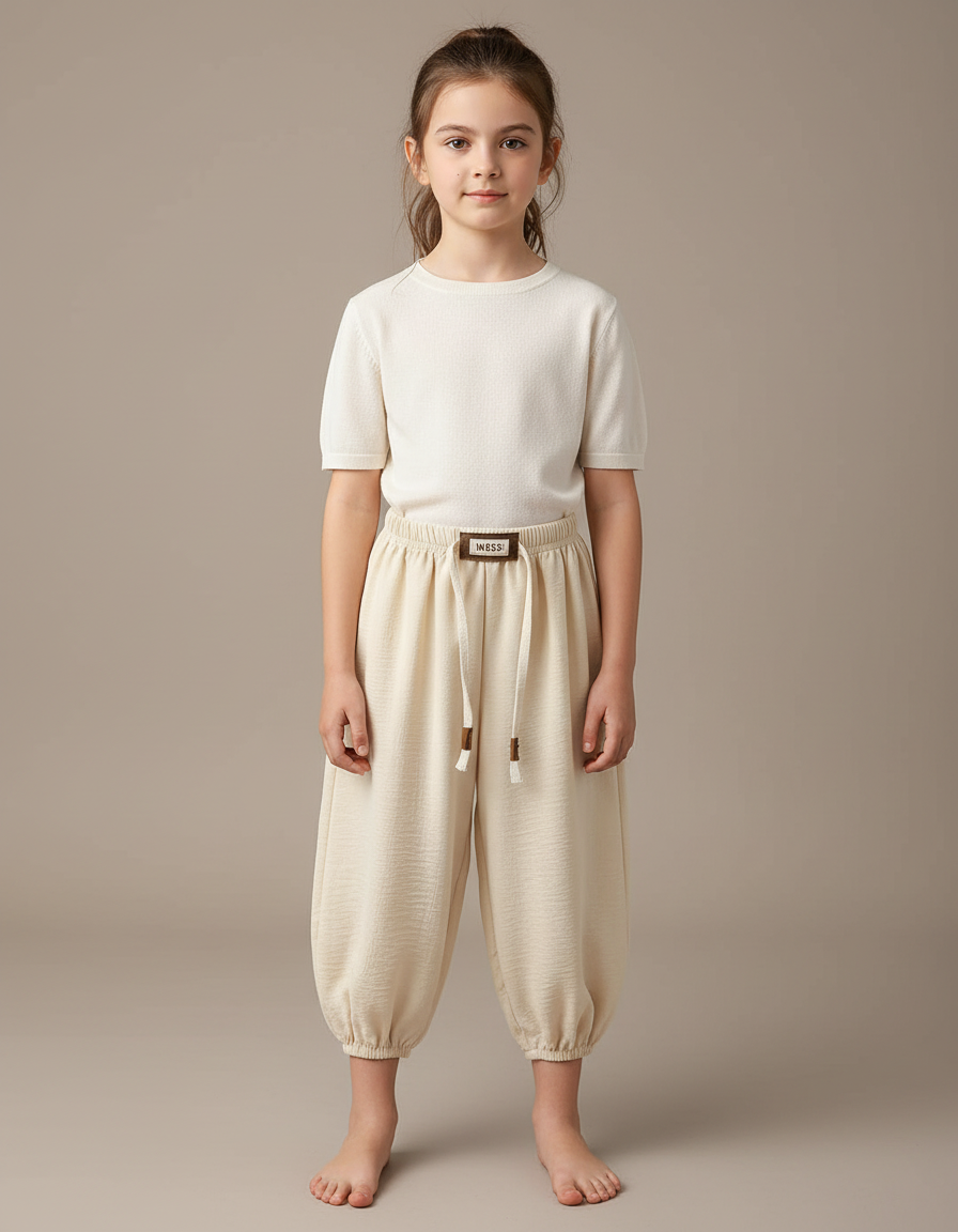 Pantalon Chinois Crème Ample Coton Enfant Casual - Beige