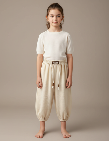 Pantalon Chinois Crème Ample Coton Enfant Casual - Beige
