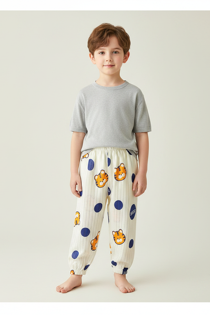 Pantalon Chinois Coton Rayé Tigre Pois Ample Enfant - Imprimé