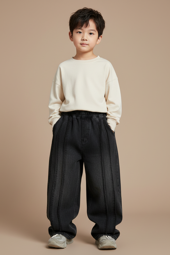 Pantalon Chinois Noir Ample Plissé Décontracté Enfant - Jean