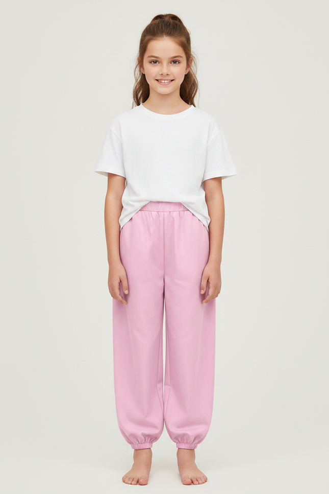 Pantalon Chinois Rose Uni Ample Élastique Fille - Molleton