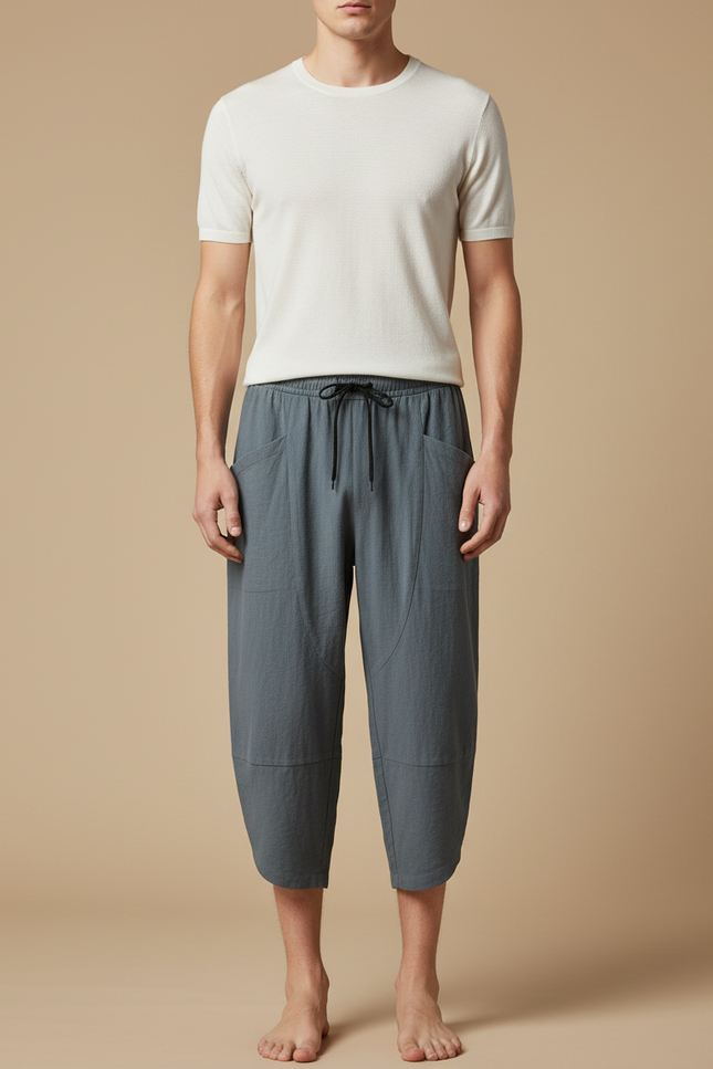 Pantalon Chinois Homme Bleu Sarouel - Lin