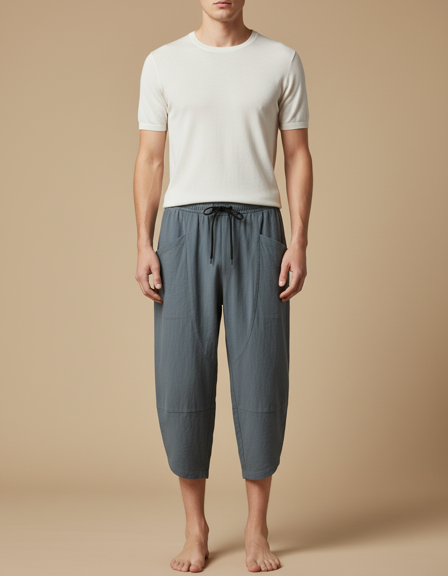 Pantalon Chinois Homme Bleu Sarouel - Lin