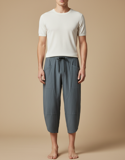 Pantalon Chinois Homme Bleu Sarouel - Lin
