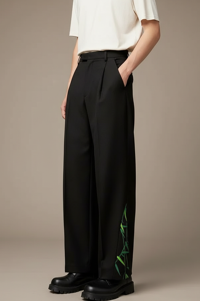 Pantalon Chinois Noir Ample Bambou Élégant Homme - Viscose