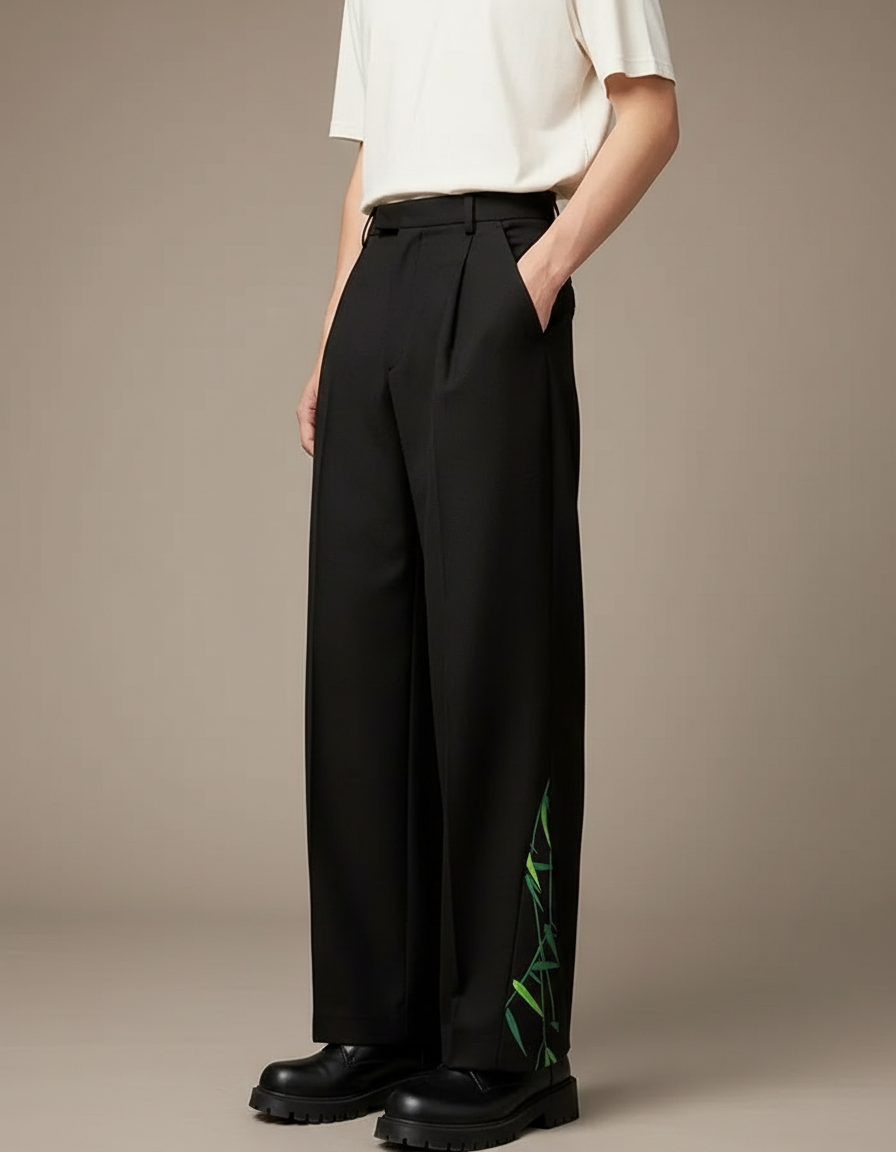 Pantalon Chinois Noir Ample Bambou Élégant Homme - Viscose