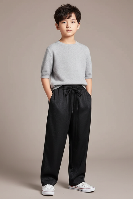 Pantalon Chinois Noir Ample Fluide Décontracté Jacquard - Viscose