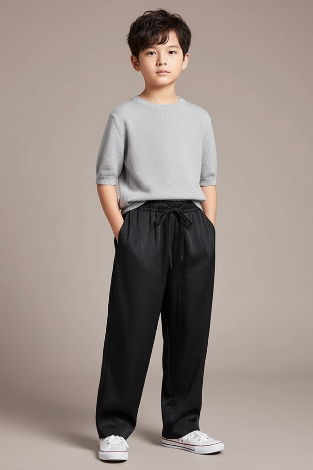 Pantalon Chinois Noir Ample Fluide Décontracté Jacquard - Viscose