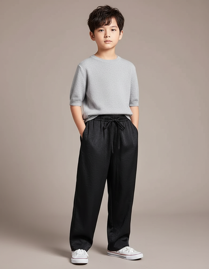 Pantalon Chinois Noir Ample Fluide Décontracté Jacquard - Viscose