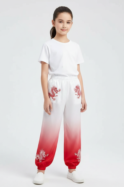 Pantalon Chinois Dégradé Rouge Dragon Ample Enfant - Polyester