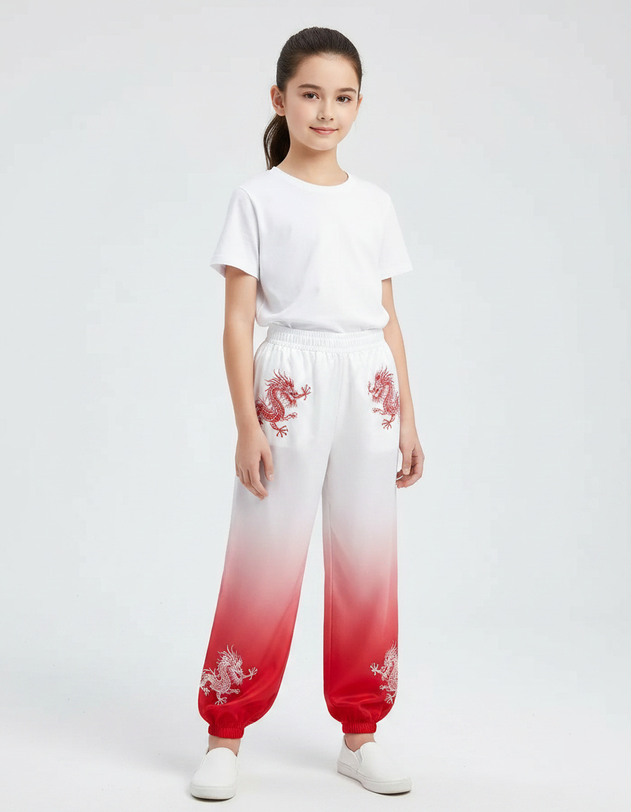 Pantalon Chinois Dégradé Rouge Dragon Ample Enfant - Polyester