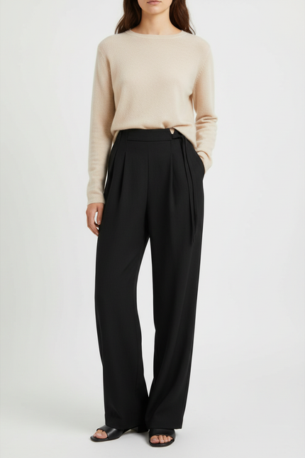Pantalon Chinois Noir Ample Plissé Fluide Élégant - Viscose