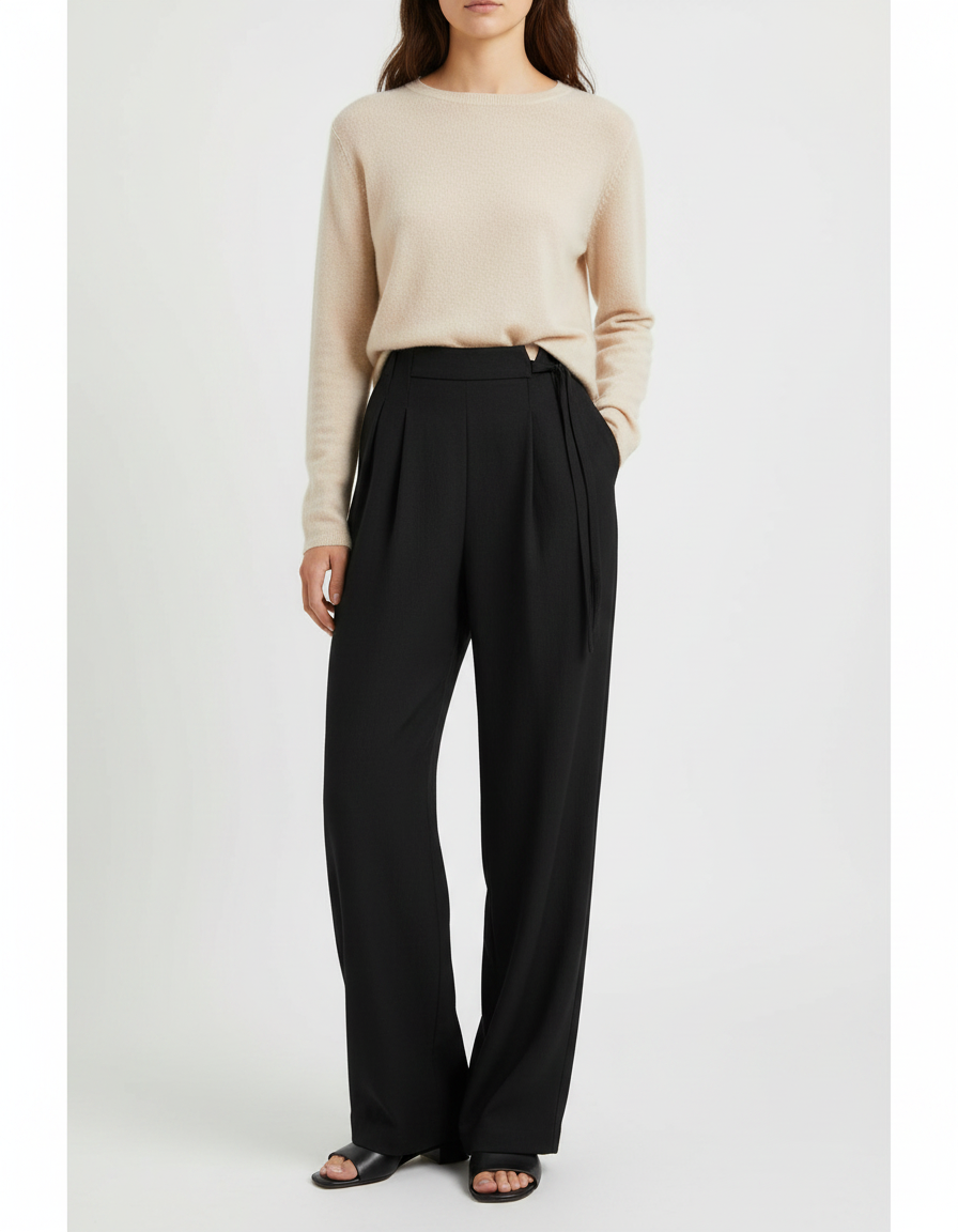 Pantalon Chinois Noir Ample Plissé Fluide Élégant - Viscose