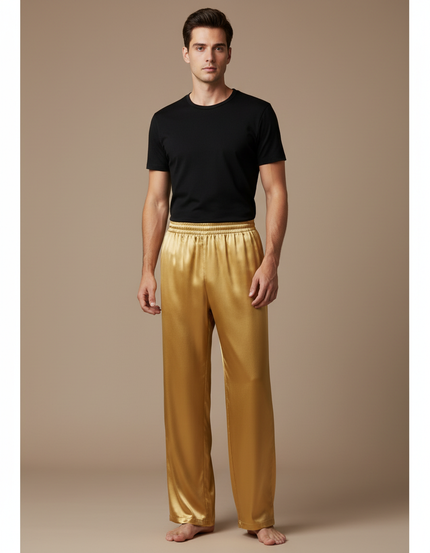 Pantalon Chinois Doré Satin Ample Élégant Homme