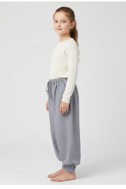 Pantalon Chinois Fille Sarouel Lin - Gris