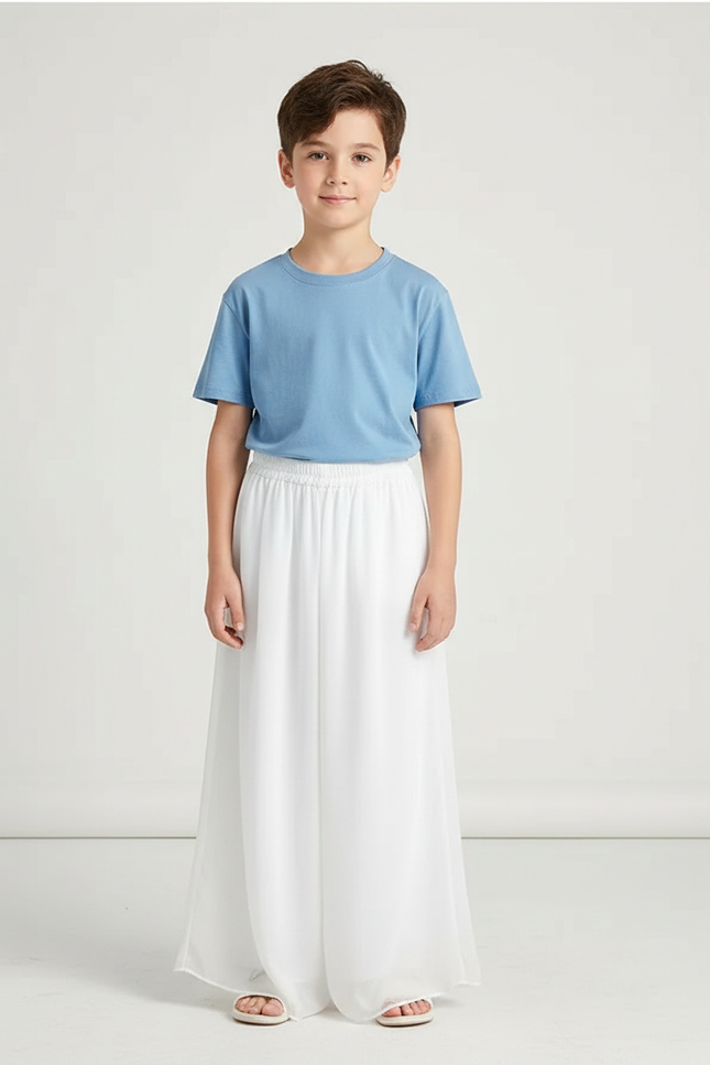 Pantalon Chinois Blanc Fluide Ample Taille Élastique - Polyester
