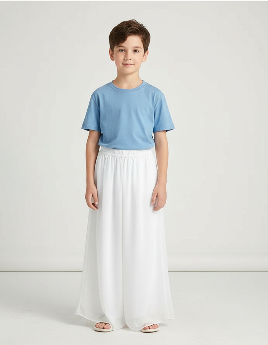 Pantalon Chinois Blanc Fluide Ample Taille Élastique - Polyester