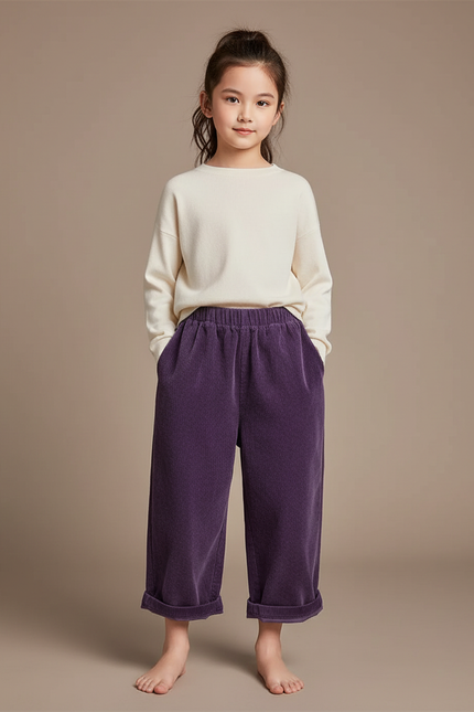 Pantalon Chinois Violet Côtelé Ample Enfant - Cordé