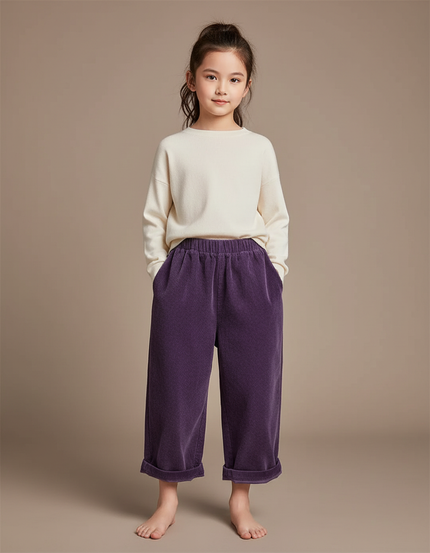 Pantalon Chinois Violet Côtelé Ample Enfant - Cordé