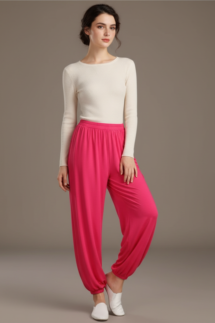 Pantalon Chinois Rose Ample Fluide Sport Femme - Viscose