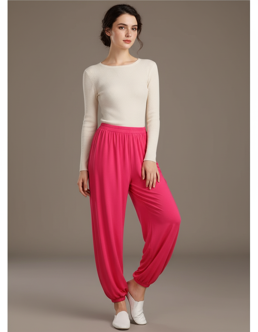 Pantalon Chinois Rose Ample Fluide Sport Femme - Viscose