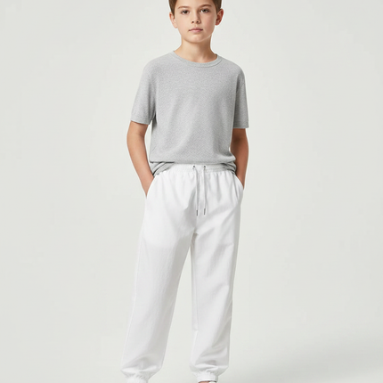 Pantalon Chinois Blanc Cordon Élastique Garçon Jogger - Molleton