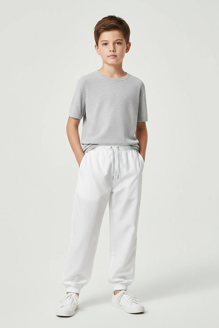 Pantalon Chinois Blanc Cordon Élastique Garçon Jogger - Molleton
