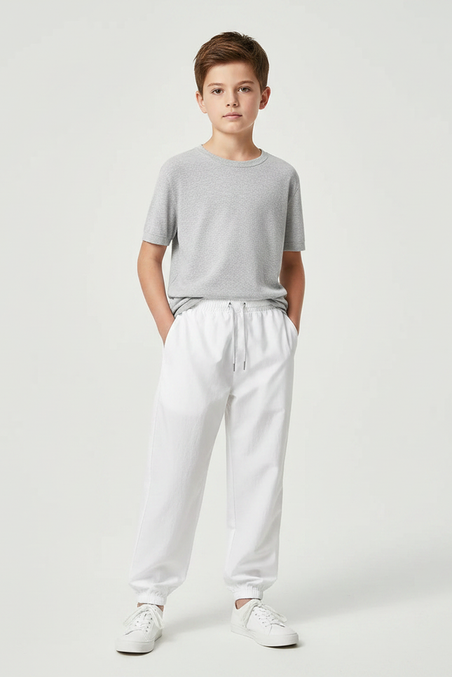 Pantalon Chinois Blanc Cordon Élastique Garçon Jogger - Molleton