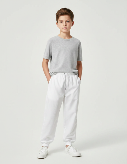Pantalon Chinois Blanc Cordon Élastique Garçon Jogger - Molleton