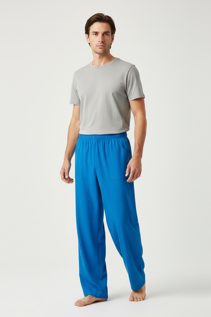 Pantalon Chinois Bleu Ample Lin Confortable Homme