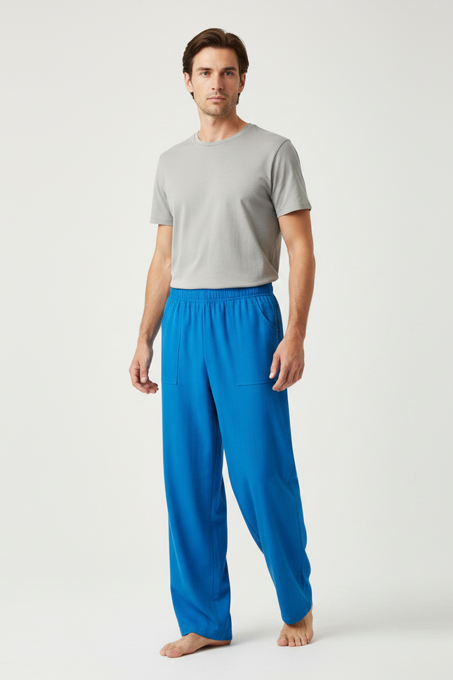 Pantalon Chinois Bleu Ample Lin Confortable Homme