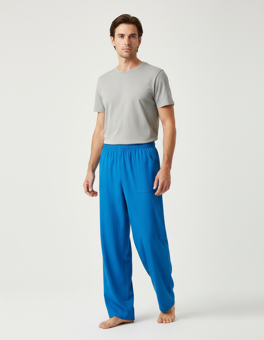 Pantalon Chinois Bleu Ample Lin Confortable Homme